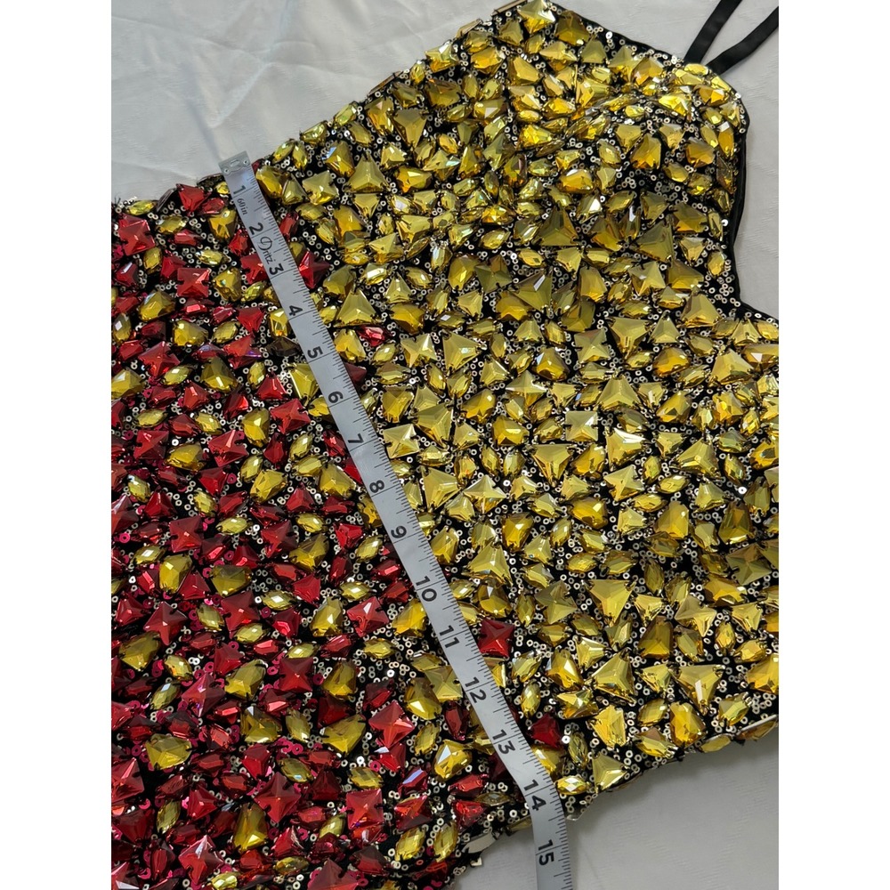 Dave & Johnny Rhinestone Embellished Mini Dress Ombre Sequin Red Yellow Hoco 7/8 - Picture 7 of 10